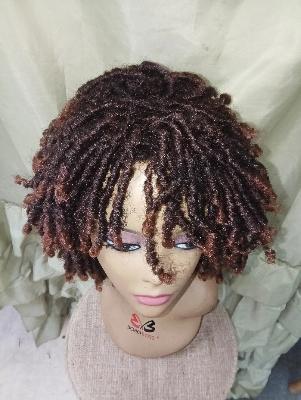 Curly Kinky Twist Locs Bob Ombre Short Bangs Glueless 4c Human Quality Hair Wig